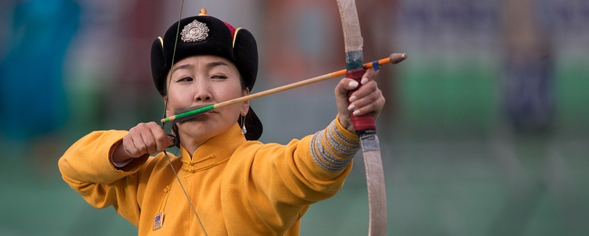 traditional mongolian archery at naadam festival